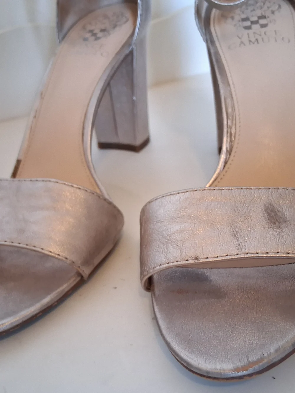 Vince Camuto Metallic Rose Gold Block Heel Sandals